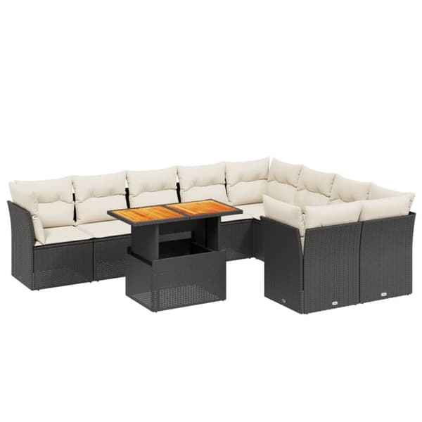 vidaXL sofasæt til haven 10 dele med hynder polyrattan sort