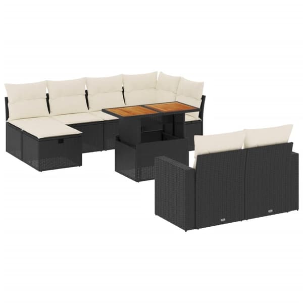 vidaXL sofasæt til haven 11 dele med hynder polyrattan sort