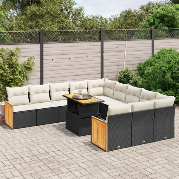 vidaXL sofasæt til haven 11 dele med hynder polyrattan sort