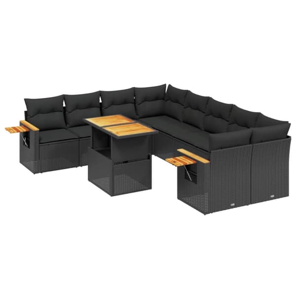vidaXL sofasæt til haven 9 dele med hynder polyrattan sort