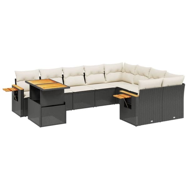 vidaXL sofasæt til haven 10 dele med hynder polyrattan sort