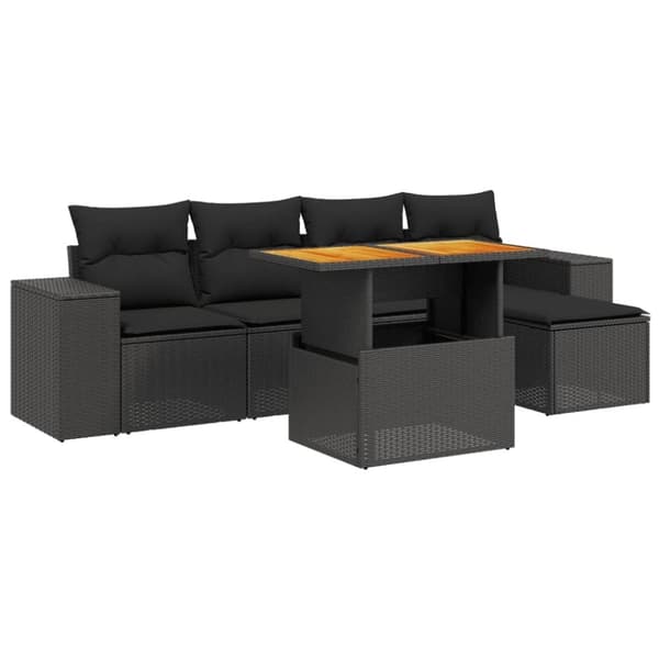 vidaXL Loungegrupp med dynor 6 delar svart konstrotting