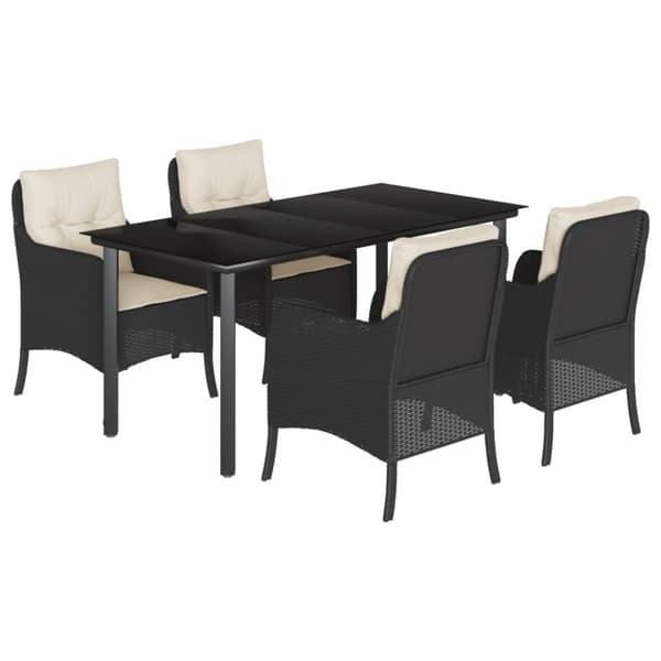 vidaXL Hagespisegruppe med puter 5 deler svart polyrotting