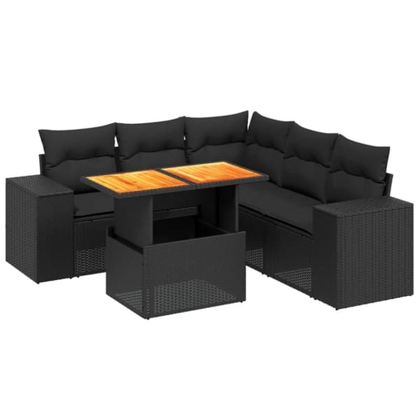 vidaXL sofasæt til haven 6 dele med hynder polyrattan sort