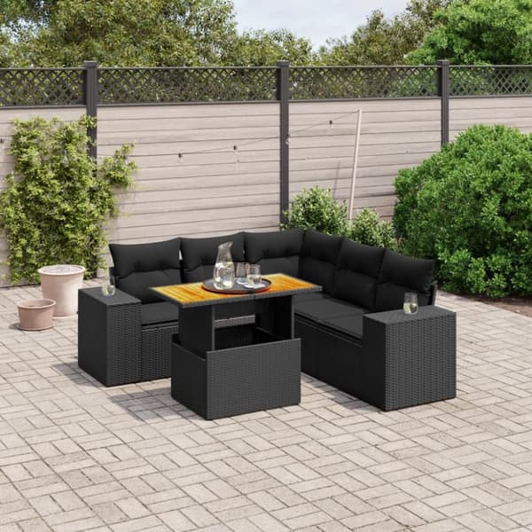 vidaXL sofasæt til haven 6 dele med hynder polyrattan sort