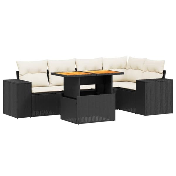vidaXL sofasæt til haven 6 dele med hynder polyrattan sort