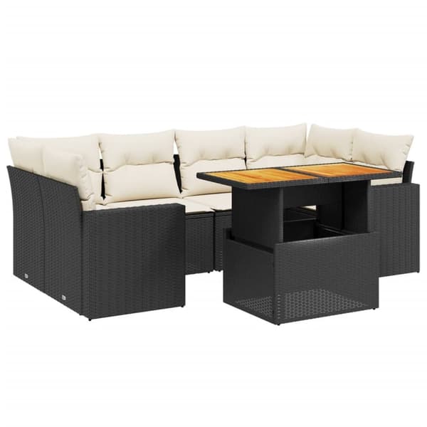 vidaXL sofasæt til haven 7 dele med hynder polyrattan sort