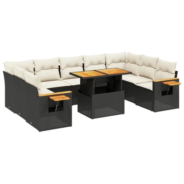 vidaXL sofasæt til haven 10 dele med hynder polyrattan sort