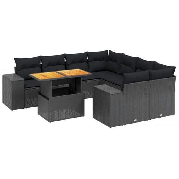 vidaXL sofasæt til haven 9 dele med hynder polyrattan sort