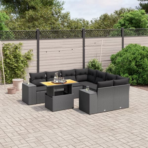 vidaXL sofasæt til haven 9 dele med hynder polyrattan sort