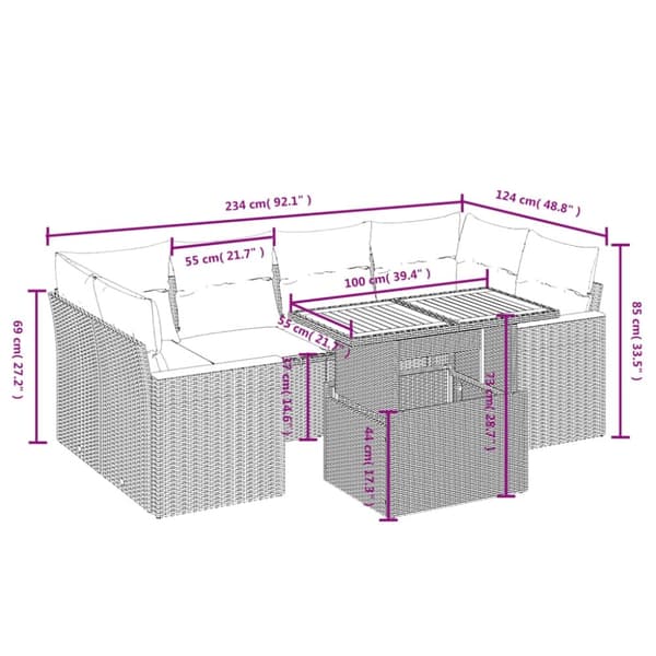vidaXL sofasæt til haven 7 dele med hynder polyrattan sort