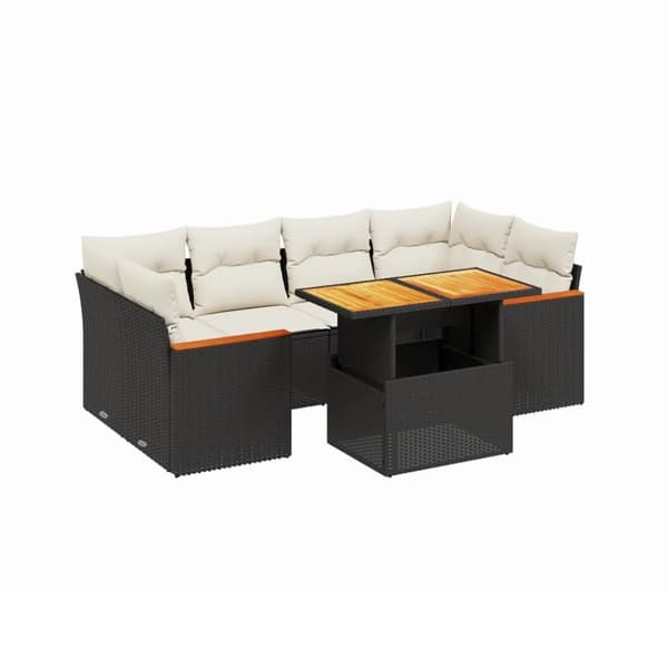 vidaXL sofasæt til haven 7 dele med hynder polyrattan sort