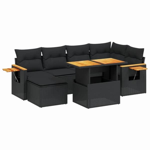 vidaXL sofasæt til haven 7 dele med hynder polyrattan sort