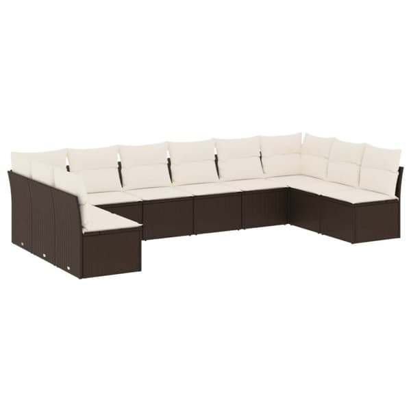 vidaXL sofasæt til haven 10 dele med hynder polyrattan brun