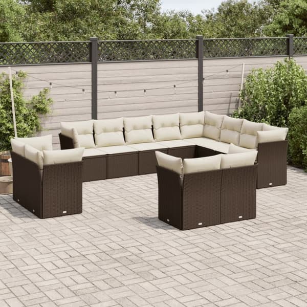 vidaXL sofasæt til haven 12 dele med hynder polyrattan brun