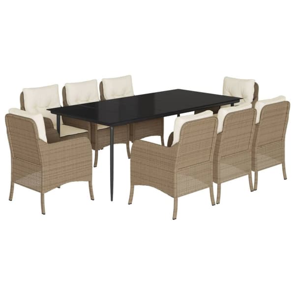 vidaXL Hagespisegruppe med puter 9 deler polyrotting beige