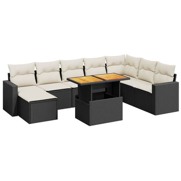 vidaXL sofasæt til haven 9 dele med hynder polyrattan sort