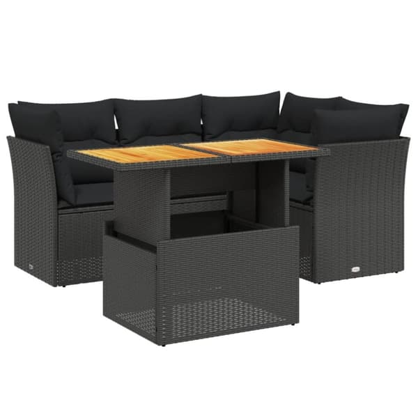 vidaXL sofasæt til haven 5 dele med hynder polyrattan sort