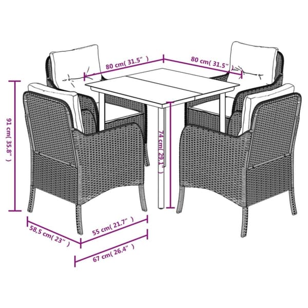 vidaXL spisebordssæt til haven 5 dele med hynder polyrattan beige