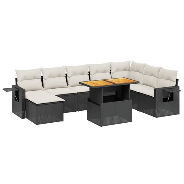 vidaXL sofasæt til haven 9 dele med hynder polyrattan sort
