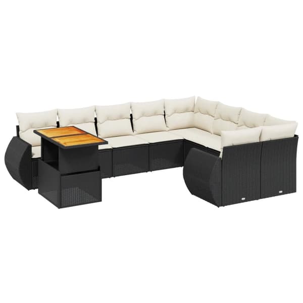 vidaXL sofasæt til haven 10 dele med hynder polyrattan sort