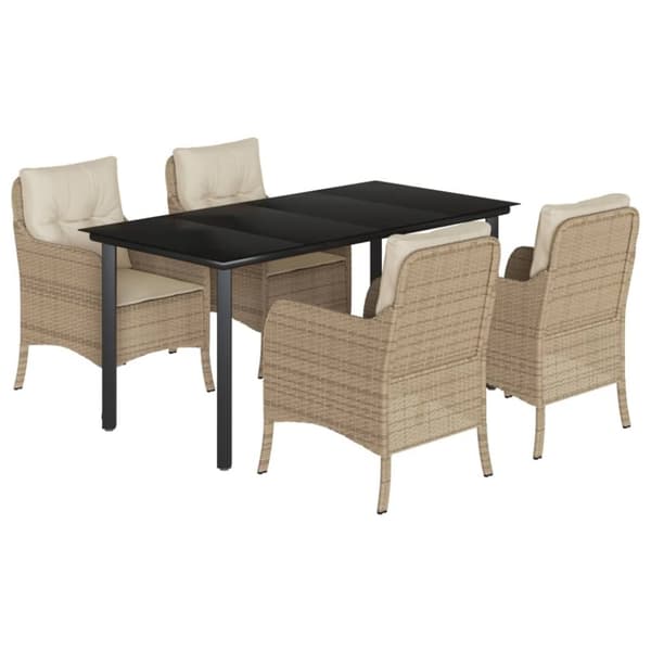 vidaXL 5-osainen Ulkoruokailuryhmä tyynyillä beige polyrottinki