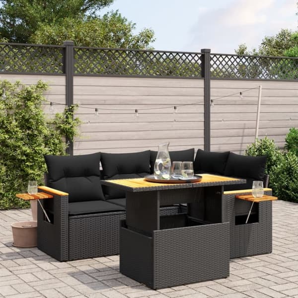 vidaXL Loungegrupp för trädgården med dynor 5 delar svart konstrotting