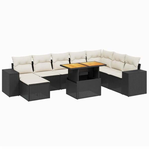 vidaXL sofasæt til haven 9 dele med hynder polyrattan sort