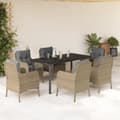 Miniatyrbillede 1 af 8: vidaXL spisebordssæt til haven 7 dele med hynder polyrattan beige