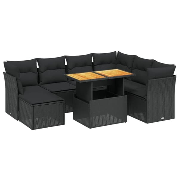 vidaXL sofasæt til haven 8 dele med hynder polyrattan sort