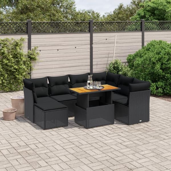 vidaXL sofasæt til haven 8 dele med hynder polyrattan sort