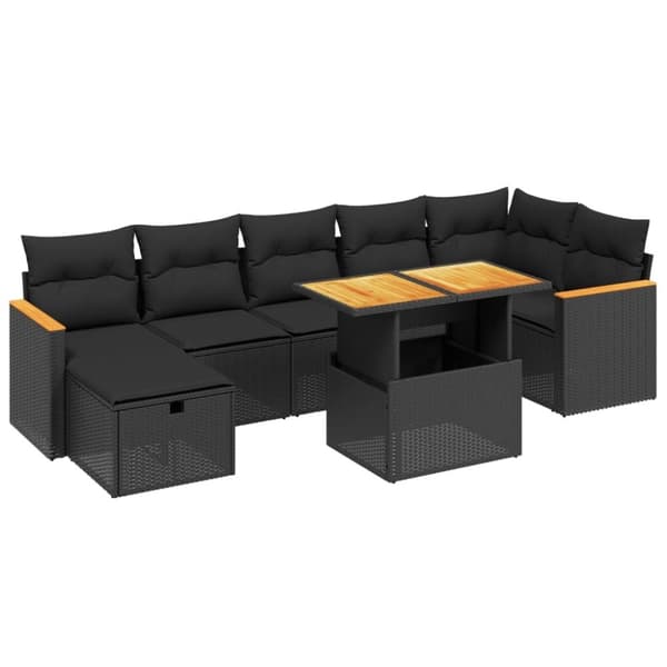 vidaXL sofasæt til haven 8 dele med hynder polyrattan sort