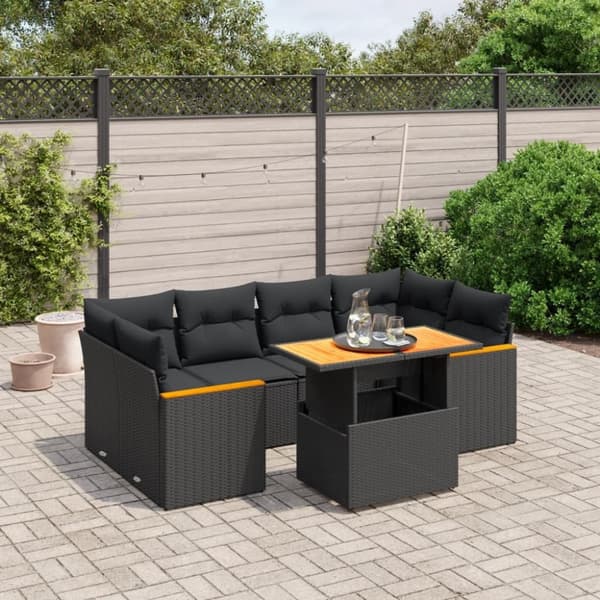 vidaXL sofasæt til haven 7 dele med hynder polyrattan sort