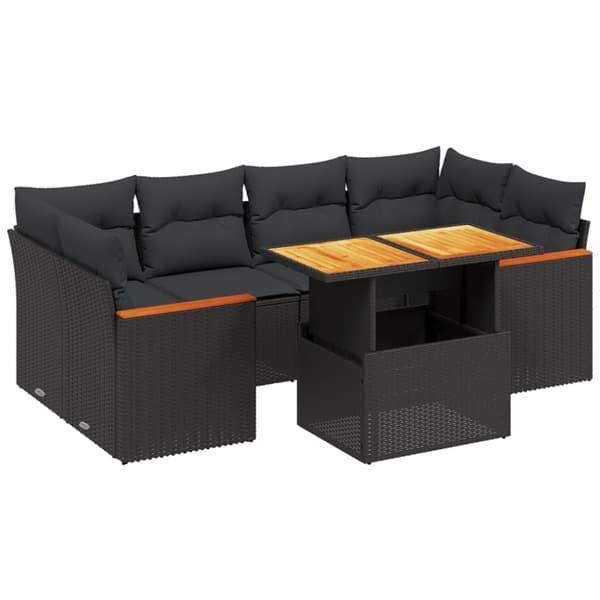 vidaXL sofasæt til haven 7 dele med hynder polyrattan sort