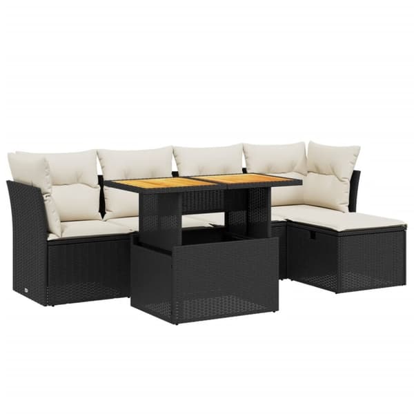 vidaXL sofasæt til haven 6 dele med hynder polyrattan sort
