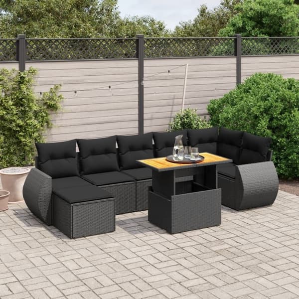 vidaXL sofasæt til haven 8 dele med hynder polyrattan sort