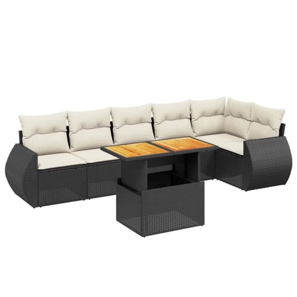 vidaXL sofasæt til haven 7 dele med hynder polyrattan sort