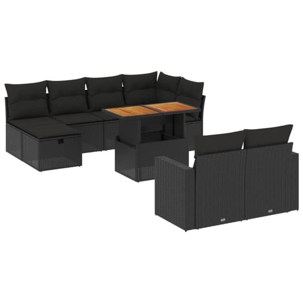 vidaXL sofasæt til haven 11 dele med hynder polyrattan sort