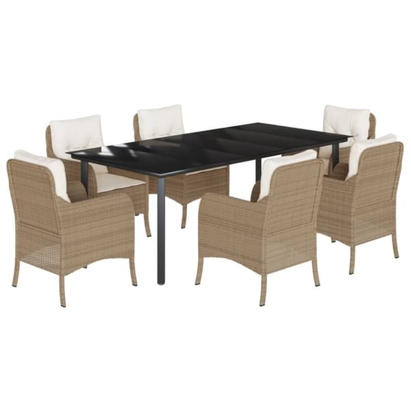 vidaXL spisebordssæt til haven 7 dele med hynder polyrattan beige