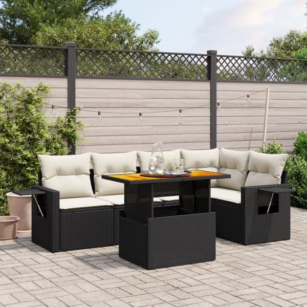 vidaXL Loungegrupp med dynor 6 delar svart konstrotting