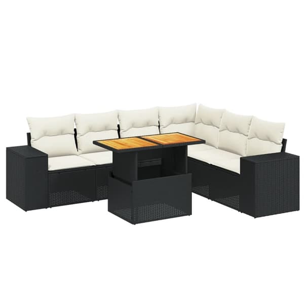 vidaXL sofasæt til haven 7 dele med hynder polyrattan sort