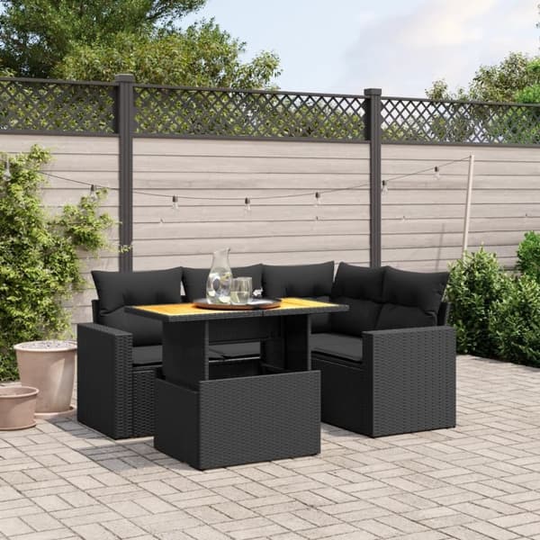 vidaXL sofasæt til haven 5 dele med hynder polyrattan sort