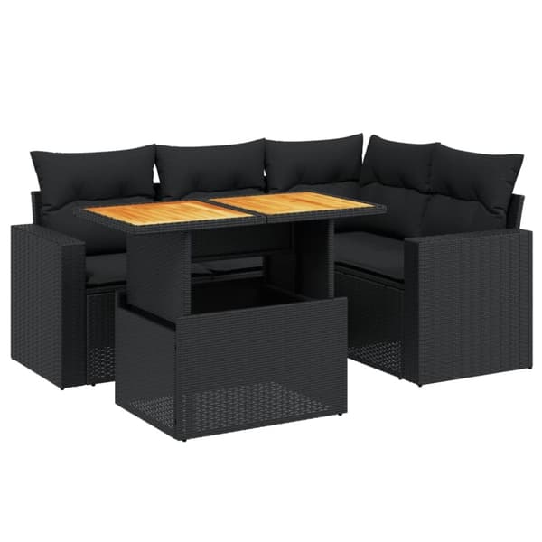 vidaXL sofasæt til haven 5 dele med hynder polyrattan sort