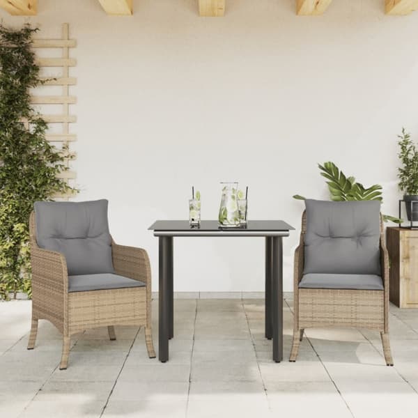 vidaXL spisebordssæt til haven 3 dele med hynder polyrattan beige