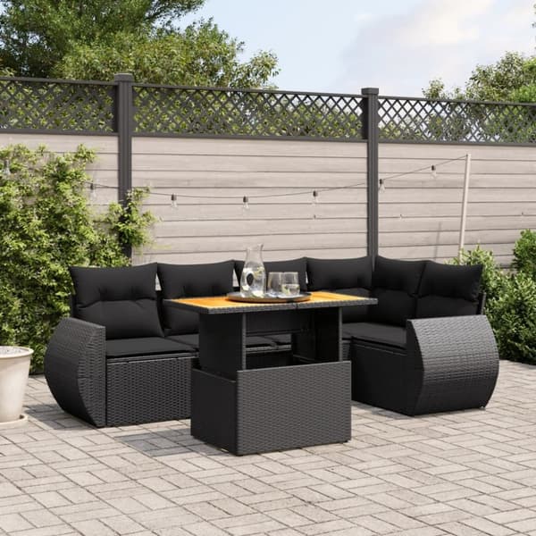 vidaXL sofasæt til haven 6 dele med hynder polyrattan sort