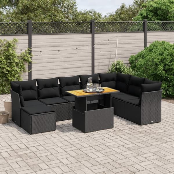 vidaXL sofasæt til haven 9 dele med hynder polyrattan sort