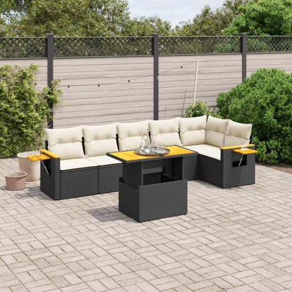 vidaXL sofasæt til haven 7 dele med hynder polyrattan sort