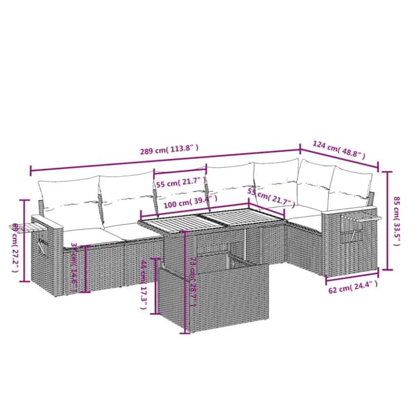 vidaXL sofasæt til haven 7 dele med hynder polyrattan sort