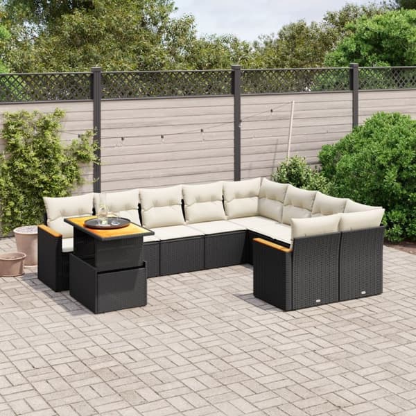 vidaXL sofasæt til haven 10 dele med hynder polyrattan sort