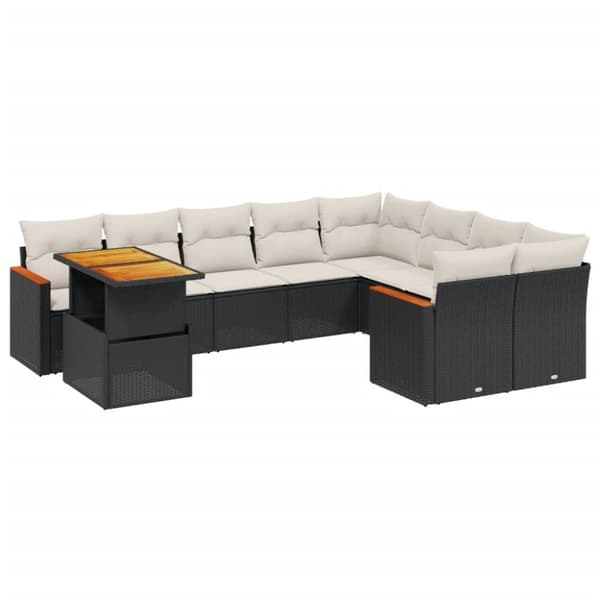 vidaXL sofasæt til haven 10 dele med hynder polyrattan sort